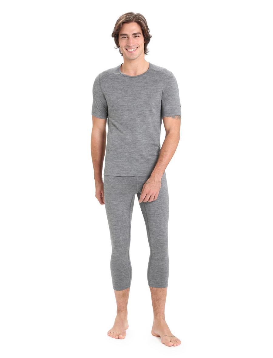 Men's Icebreaker Merino 200 Oasis Short Sleeve Crewe Thermal Top Base Layers Gritstone Heather | CA 1558KORI